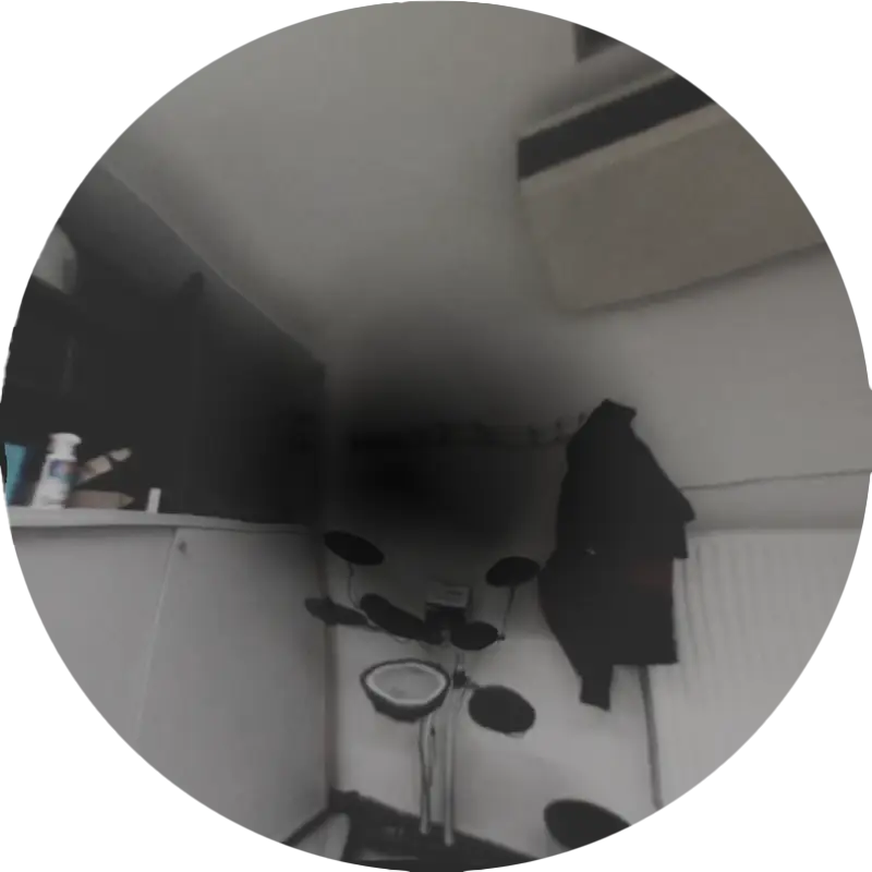 looking at a drum kit with wet age-related macular degeneration simulated in augmented reality