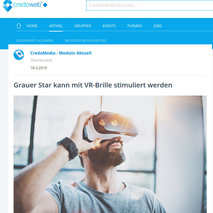 Grauer Star kann mit VR-Brille stimuliert werden, credoweb, 2019