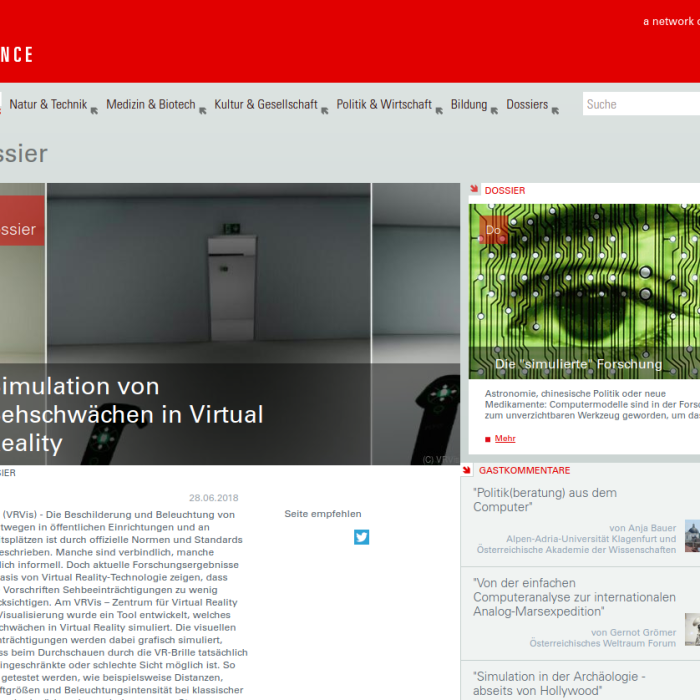 Simulation von Sehschwächen in Virtual Reality, APA Science, 2018