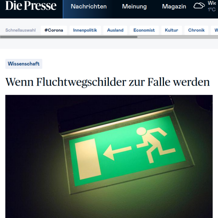 Wenn Fluchtwegschilder zur Falle werden, DiePresse, 2018